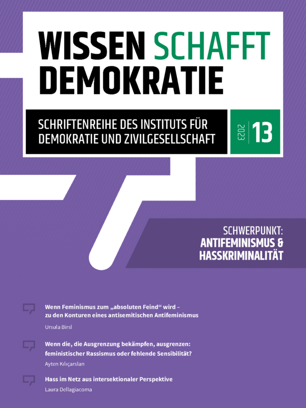 Das Deckblatt des 13. Bands von Wissen Schafft Demokratie. Es ist lila mit weißer und schwarzer Schrift, der Titel prangt in einem weißen Kasten.